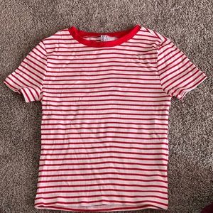 Red and White striped crop